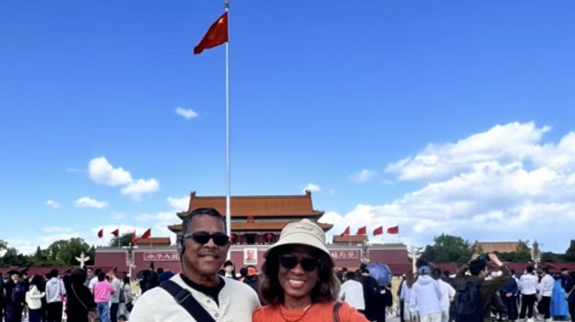 Guests at Tiananmen Square with blue sky